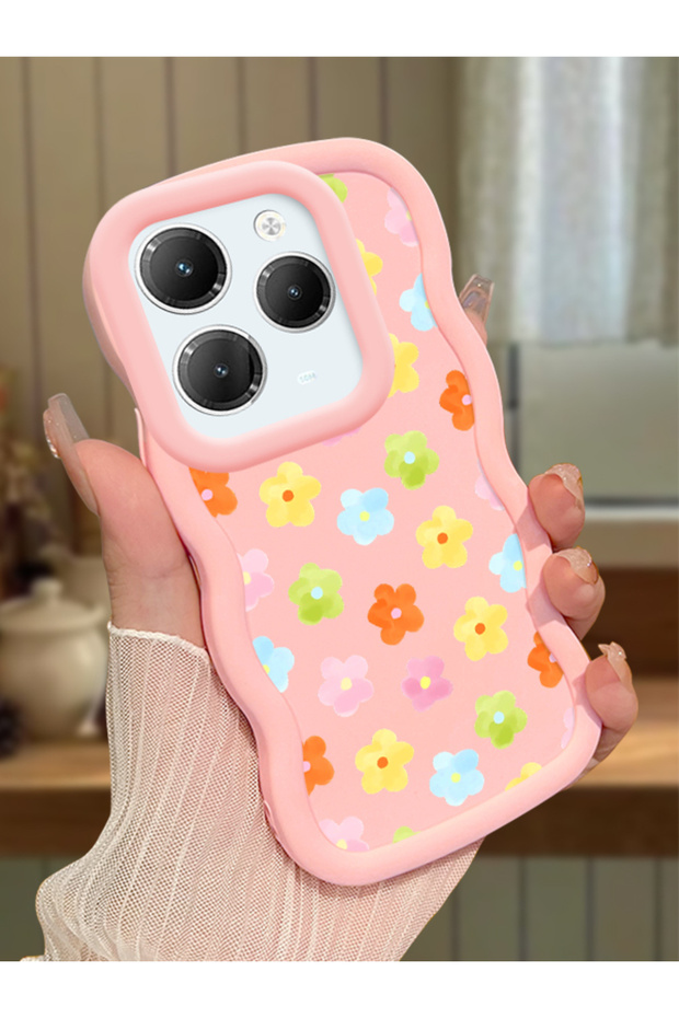 Infinix Hot 40 Pro Compatible Case Camera Protective Pink Silicone Couple Phone Case Floral Pattern