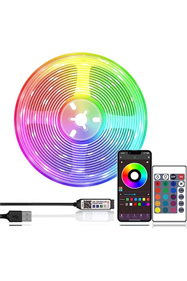 مجموعة إضاءة LED، إضاءة زخرفية، شريط إضاءة LED بطول 5 متر مع تحكم عبر التطبيق، إضاءة ذكية بتقنية البلوتوث RGB مع تحكم عن بعد بالأشعة تحت الحمراء لديكور المنزل