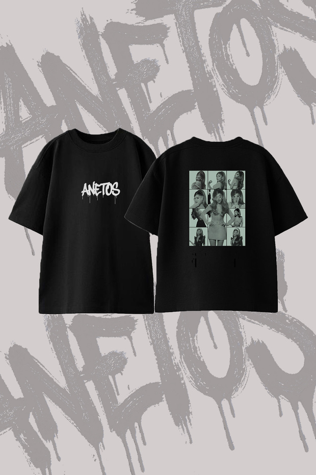 Ariana Grande_114 Design Back Printed Cotton Black Oversize T-Shirt
