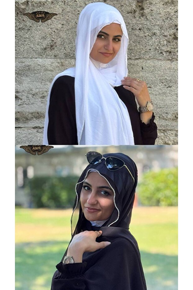 2 شال شيفون مزين بـ 180 حجر سانتا على الحواف