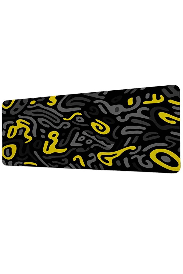Yellow Gray Black Doodle Pattern 40X90 cm Gaming Mousepad Non-Slip Base Large Size Mousepad
