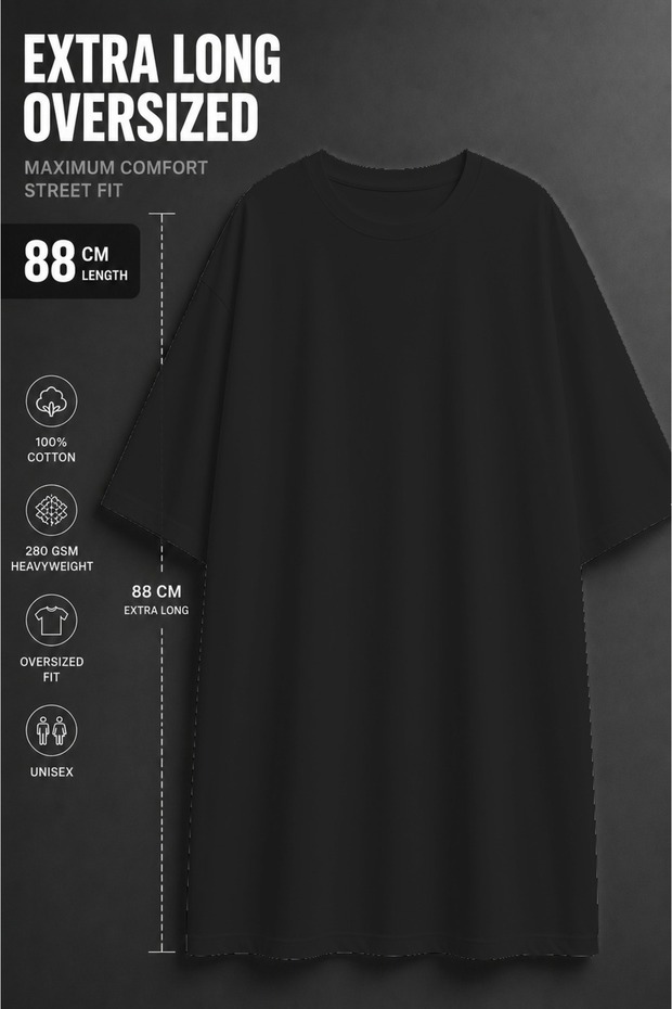 Women's Oversized Extra Long Basic Tunic T-Shirt - 200 Gsm 100% Cotton