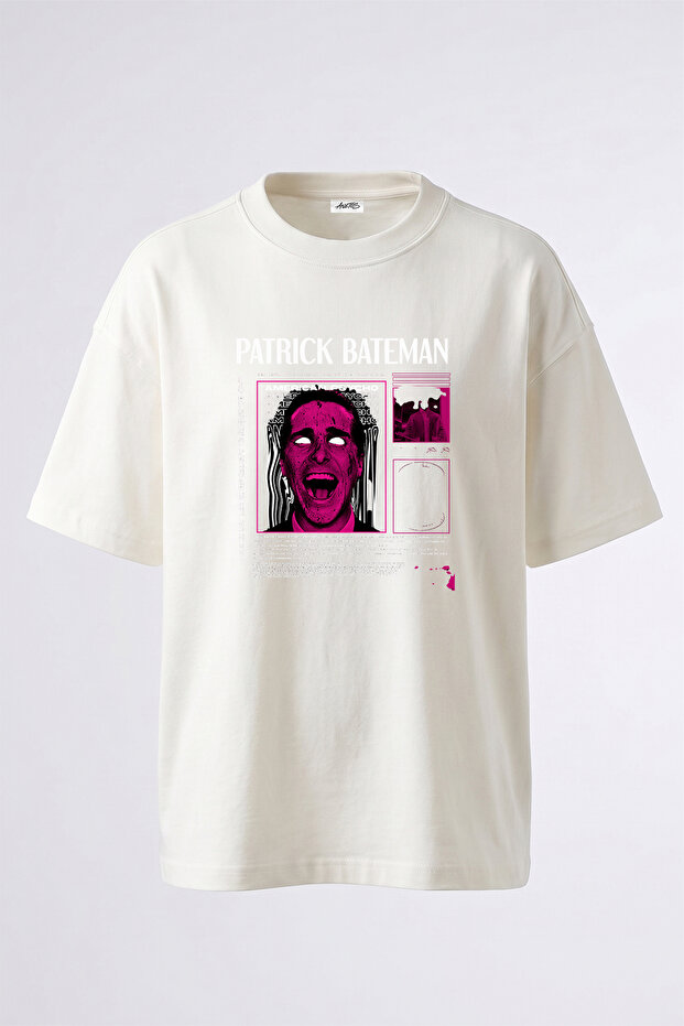 Patrick Bateman Psycho Design Printed Oversize White T-Shirt