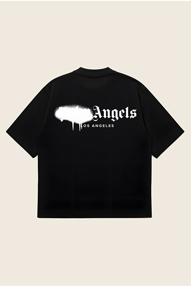 Palm Angels White Spray Printed Oversize Boxy Cut Unisex 100% Cotton Tshirt |   Streetwear