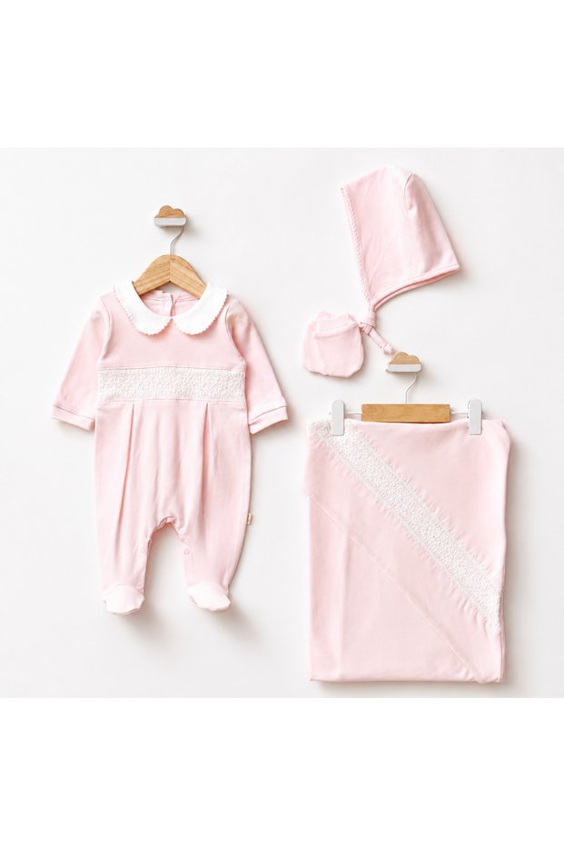 Hospital Discharge Set: Overalls, Blanket, Hat, Gloves, Cotton Baby Set, 4-Piece Newborn Set