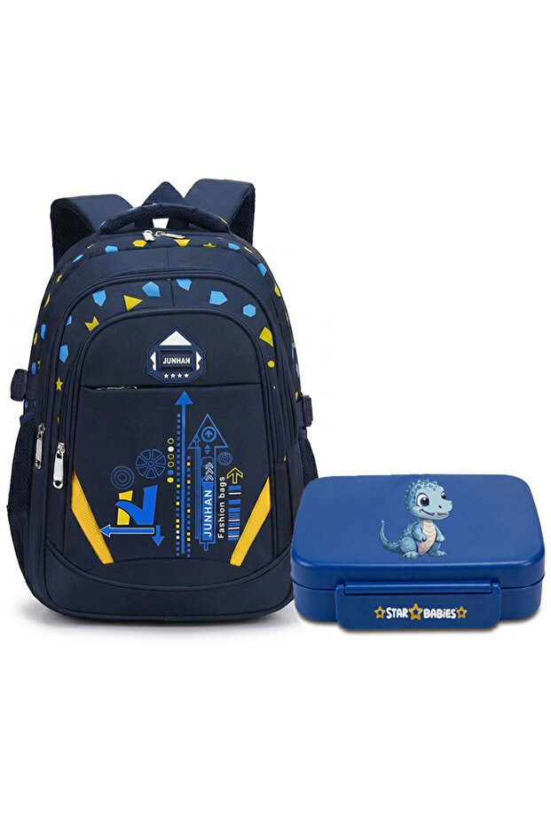 Kids Backpack and Dino Lunch Box 2-Piece Combo Set (Navy Blue)