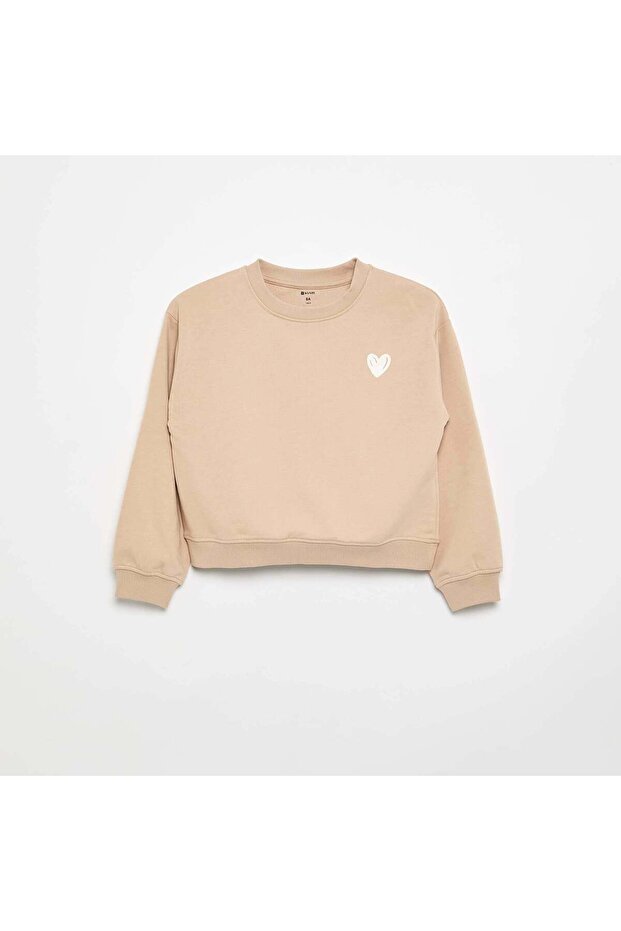 Fleece sweatshirt with chest print BEIGE
