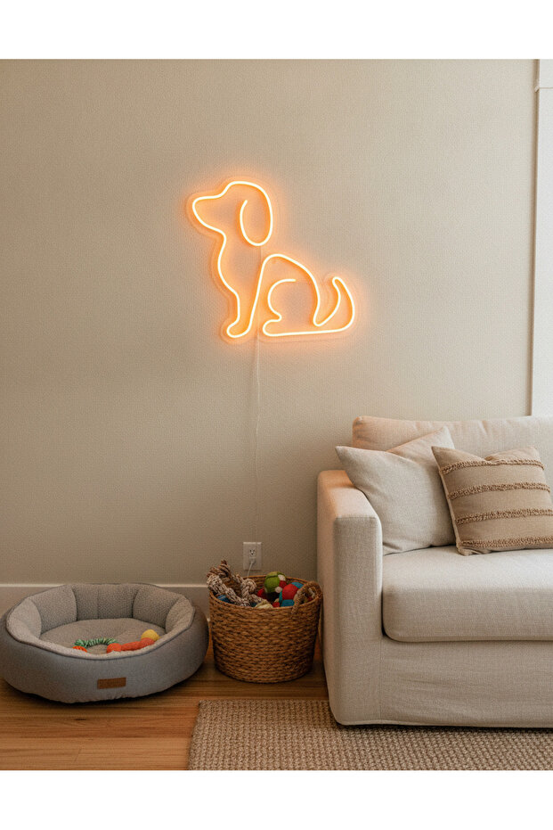 Köpek Figürlü LED Neon Duvar Tablosu | Amber Aydınlatmalı Modern Dekor | Çocuk Odası - 1