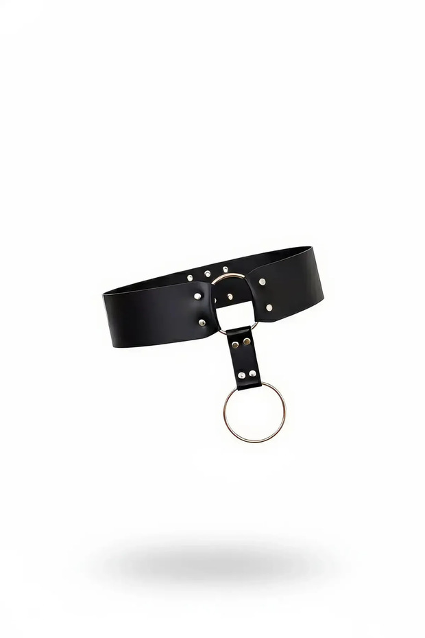 Black Women's Belt Thick Faux Leather with Metal Ring Detail