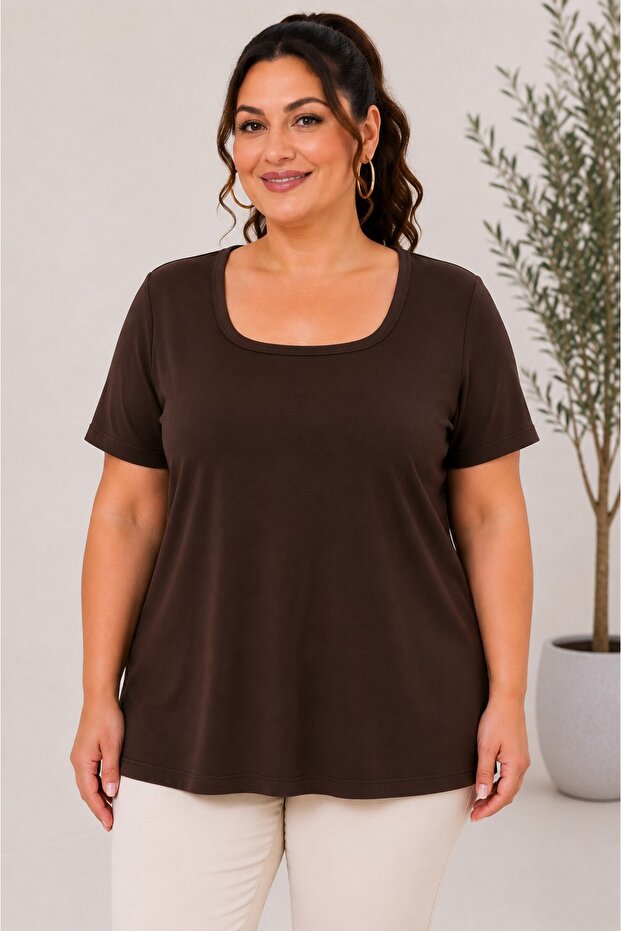 Women's Plus Size Casual Blouse - Square Neck Short Sleeve Blouse