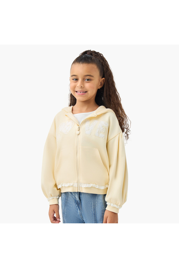 Girls Hooded Sweatshirt with Lace Inserts - Long Sleeves