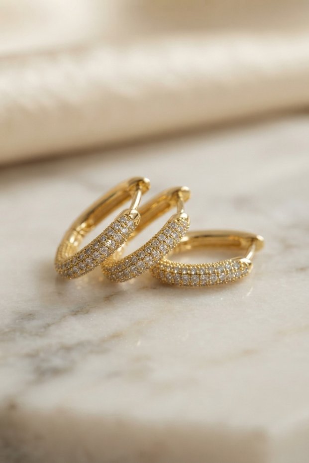 Set of 3 Gold Color Zircon Stone Square Hoop Earrings Tj-Bkp11972