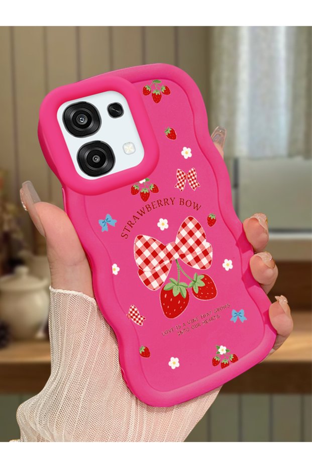 Oppo A6 Pro 5g Compatible Case Camera Protector Red Silicone Couple Phone Case Strawberry Pattern