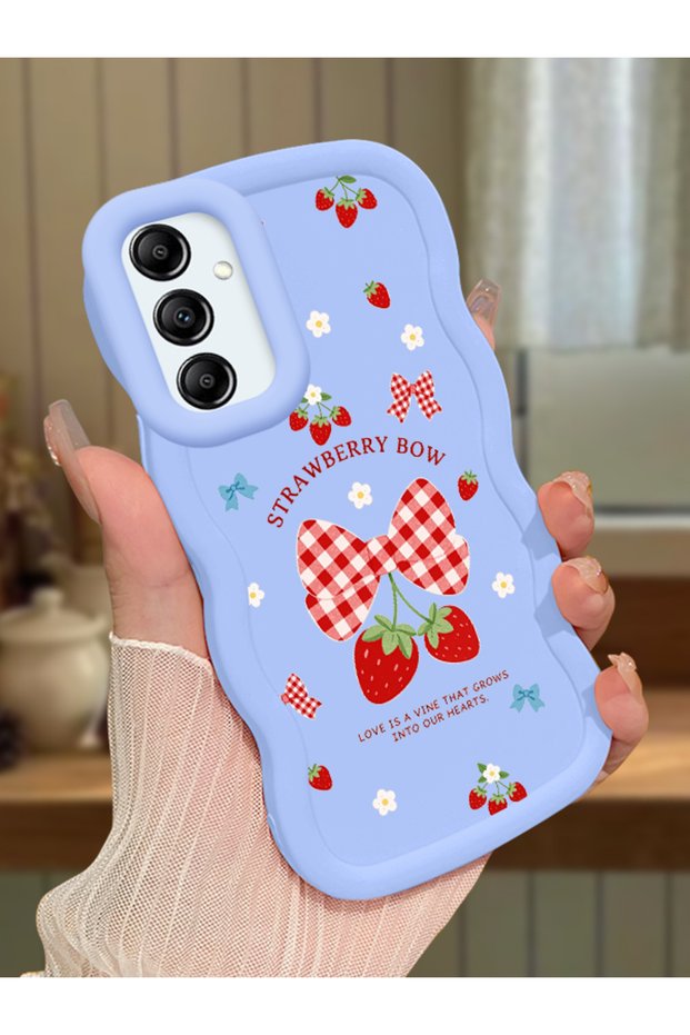 Samsung Galaxy A14 5g Compatible Case Camera Protector Blue Silicone Couple Phone Case Strawberry Pattern