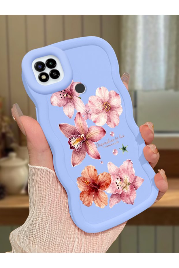 Poco C31 Compatible Case Camera Protector Blue Silicone Couple Phone Case Floral Pattern