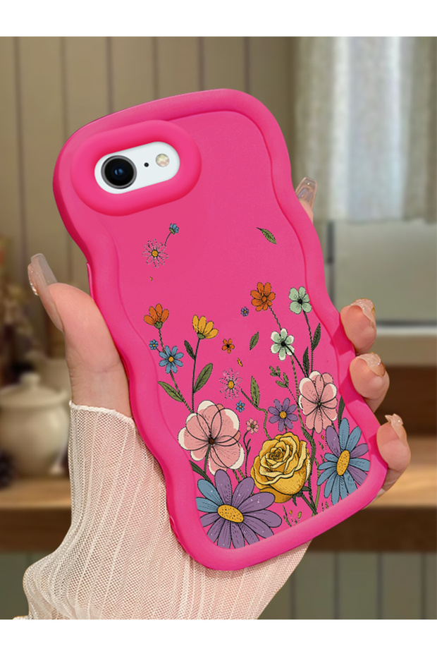 iPhone 8 Compatible Case Camera Protector Red Silicone Couple Phone Case Floral Pattern