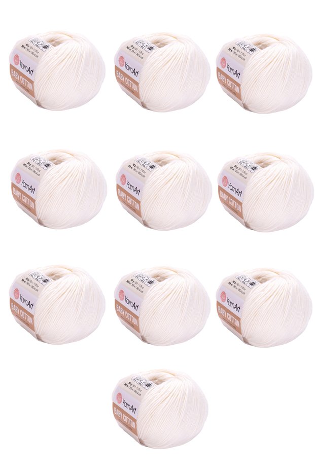 Baby Cotton 10 Pieces Hand Knitting Yarn (401 Cream) 50% Cotton 50% Acrylic 50 Gr 165 Mt Amigurumi and Baby Knitting Yarn