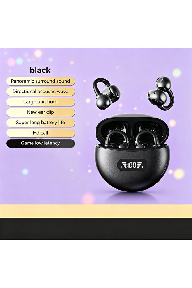 B50 Black New Open Earclip Wireless Bluetooth Headset Stereo Long Life Game 0 Delay Stereo Bass Musi