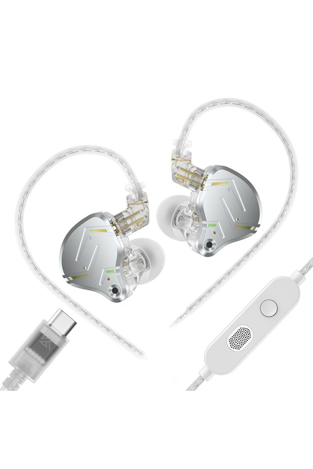 TypeC Silver Mic KZ ZST PRO X Hybrid Dynamic Balanced IEM in Ear Monitor Headphones 1DD 1BA HiFi Ear