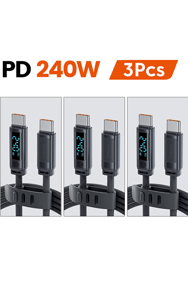 toocki 1m 240W 3PCS Toocki USB C 240W Cable Fast Charging Type C PD 3.1 Digital Display Silicone Dat