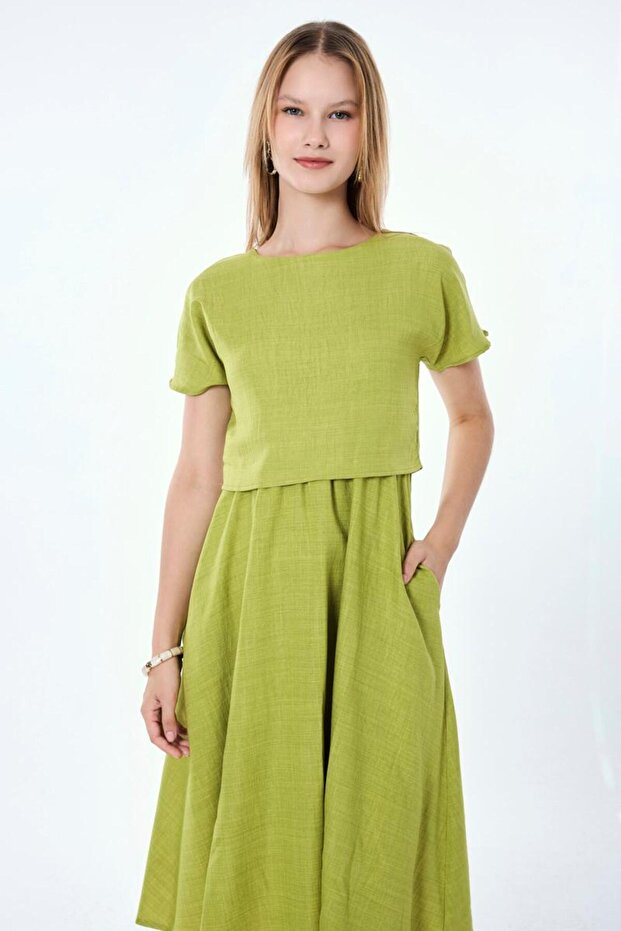 Crew Neck Half Sleeve 2 Piece Dress