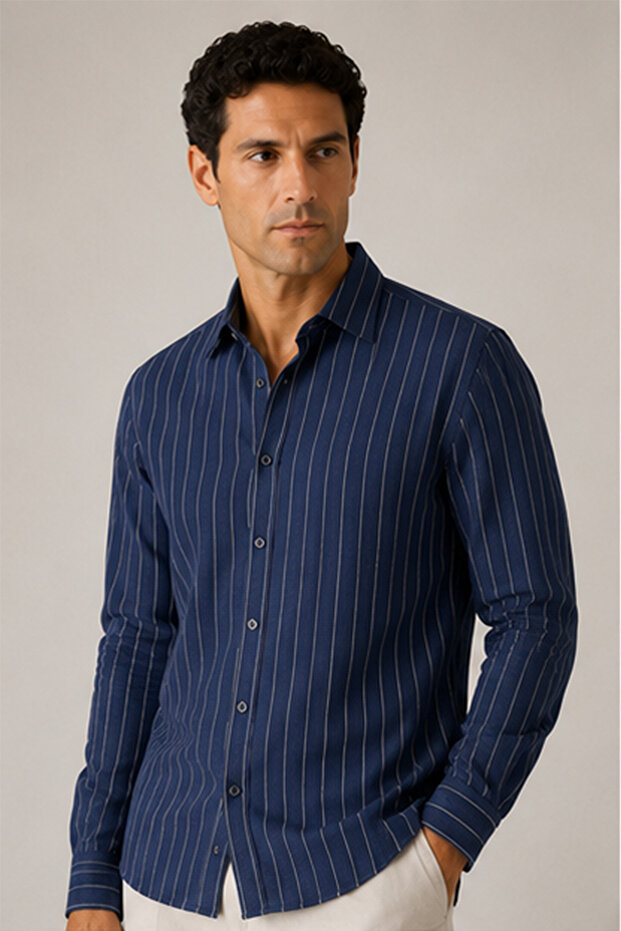 100% Pure Linen Striped Long Sleeve Regular Fit Men's Shirt | Ee100129774