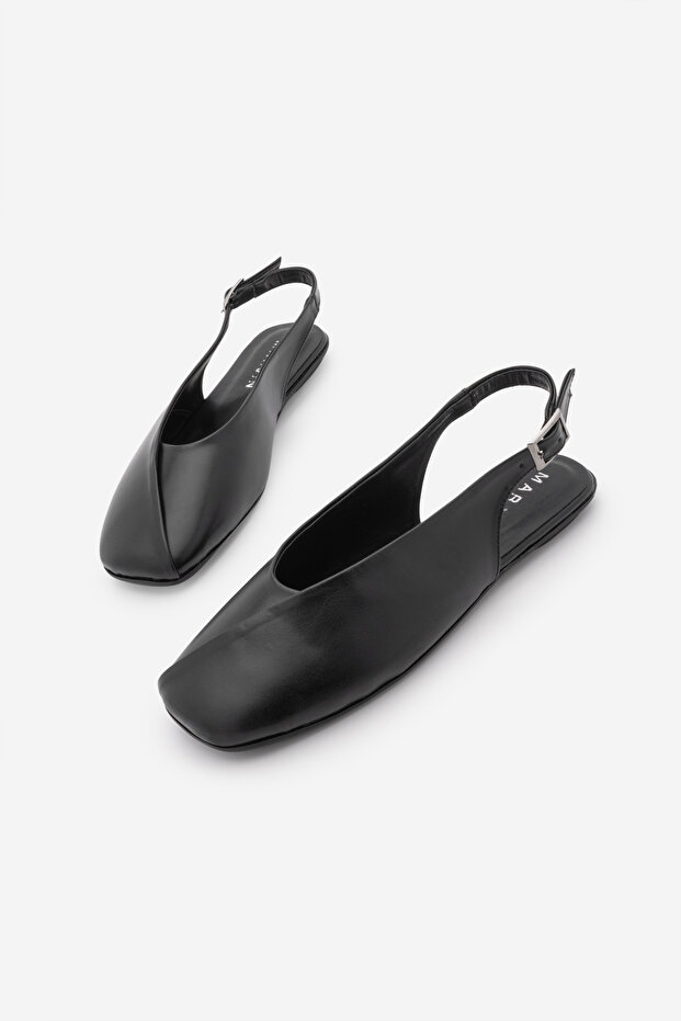 Women's Blunt Toe Open Back Mary Jane Ballerinas Efisa Black