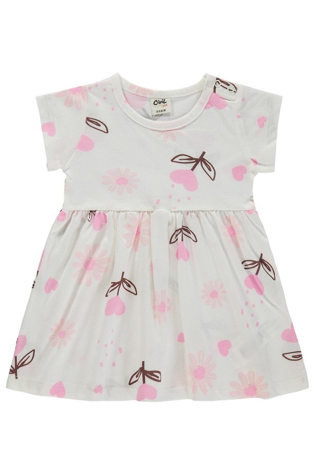 Floral Heart Print 6-18 Months Dress - Ecru