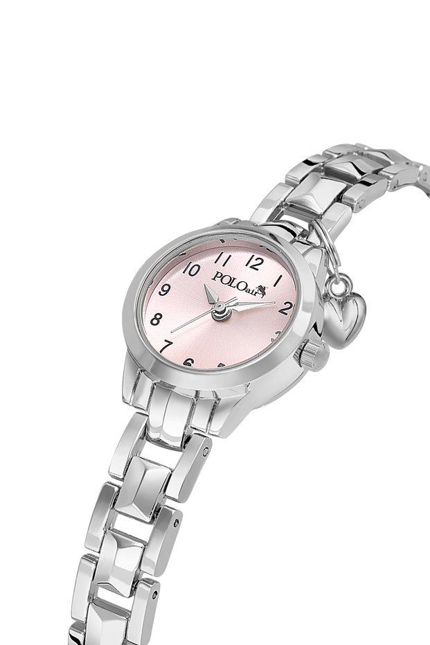 Classic Heart Charm Women's Wristwatch with Numbers Silver Pink Color Pl-1603B4X