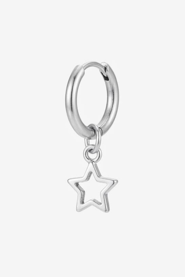 Unisex Silver Color Surgical Steel Dangle Star Figured Hoop Earring 1 Piece