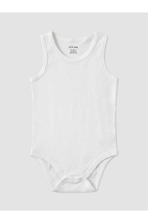 Lcw Baby White Crew Neck Baby Boy Snap Fastener Bodysuit