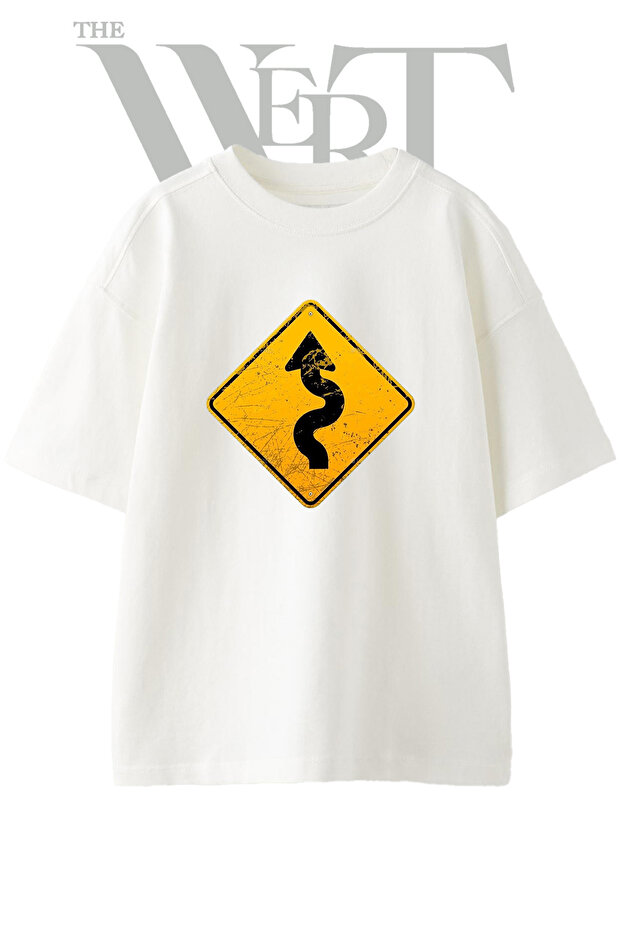 S Curve Sign Design Printed Unisex White Oversize T-Shirt