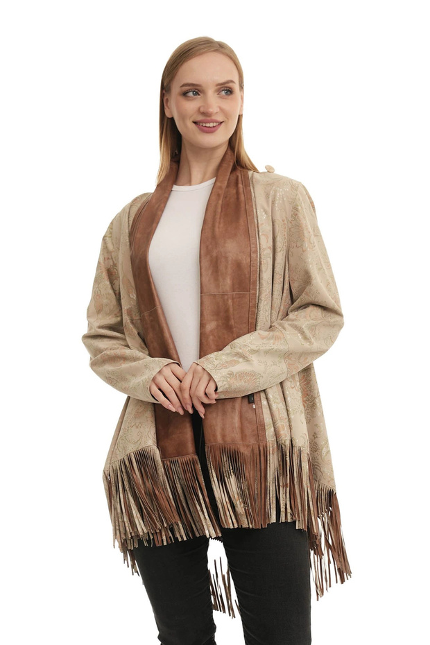 Beige Florance Women's Leather Poncho