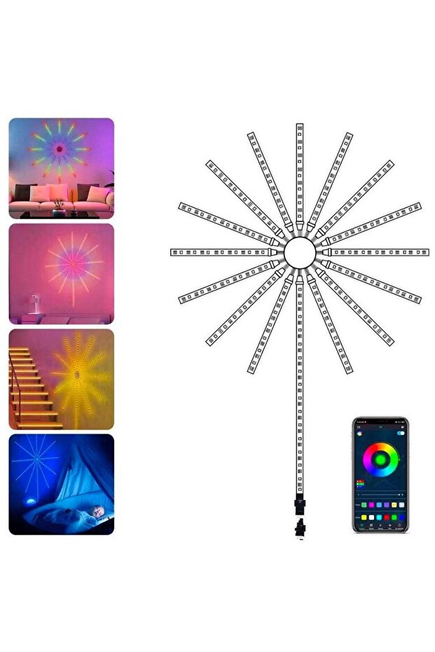 مجموعة شرائط LED ذكية للألعاب النارية - أضواء RGB يتم التحكم فيها عبر البلوتوث مع مزامنة الموسيقى للديكور الداخلي