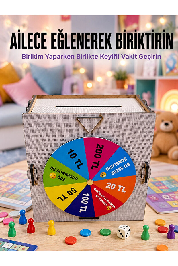 Lucky Wheel Money Saving Box Fun Savings Challenge Wooden Goal Money Box