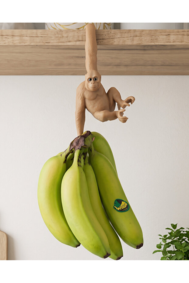 Banana Hanger with Monkey Figure 14cm - Decorative Hanging Kitchen Organizer