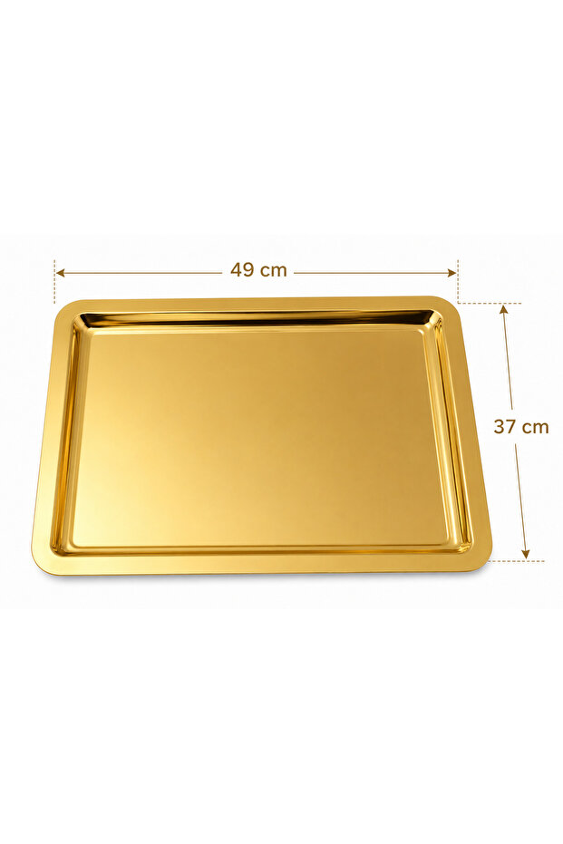 Premium Gold Rectangular Presentation Tray 49X37 cm Stainless Steel Large Size Serving Tray