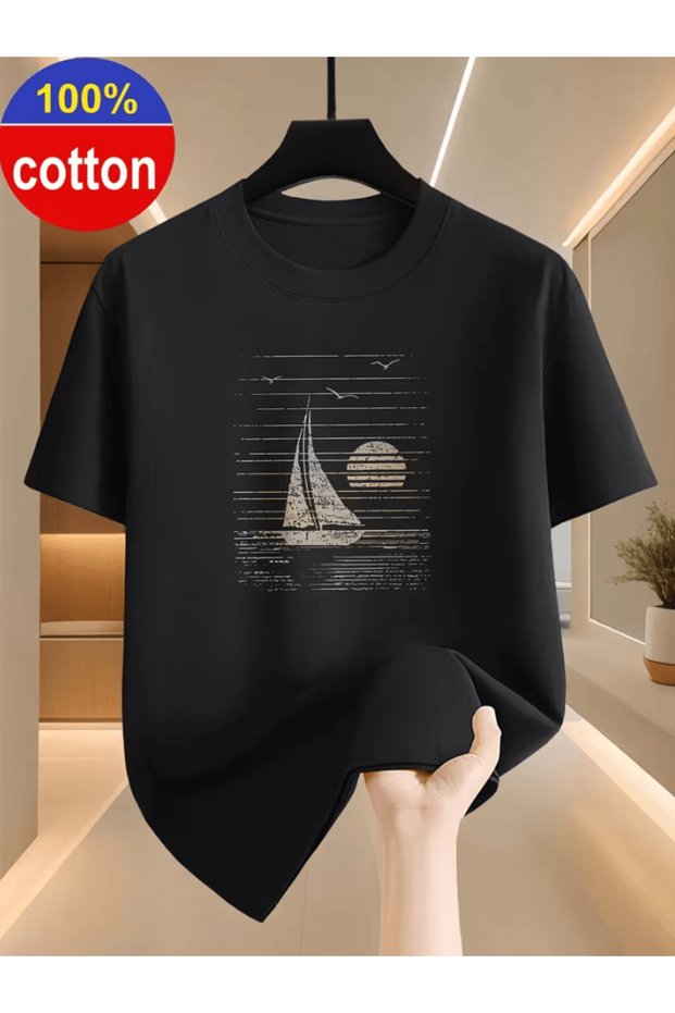 Mr. line sailboat printed premium oversize t-shirt