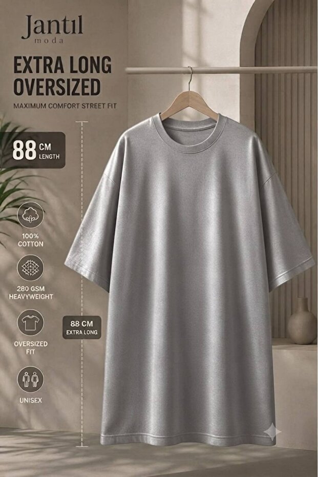 Women's Oversize Cut Printed Long Tunic T-Shirt - Crew Neck