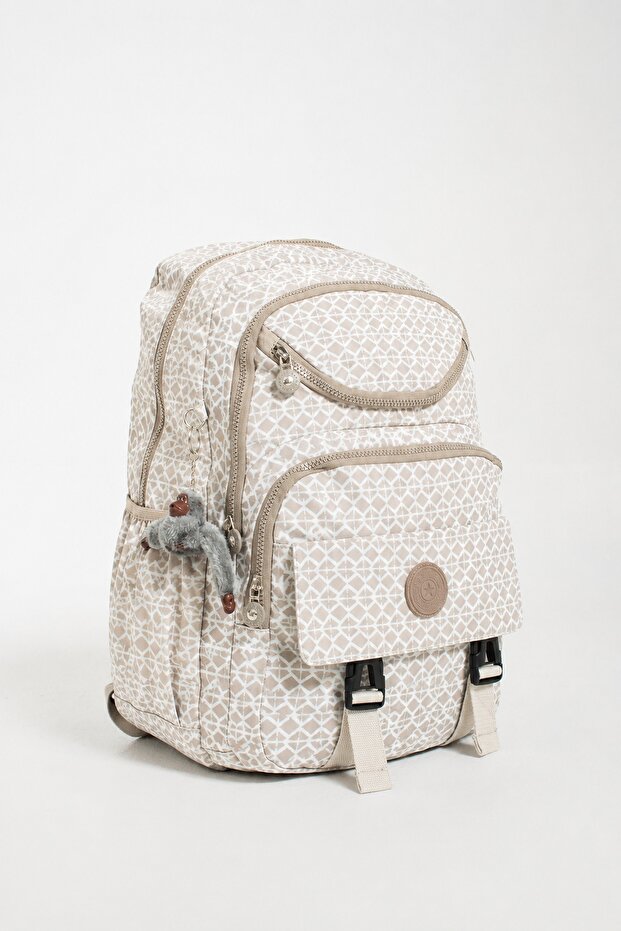 Unisex Cream Diamond School Bag, Large Size 16 Inches, Waterproof Crinkle Fabric 47X30Cm