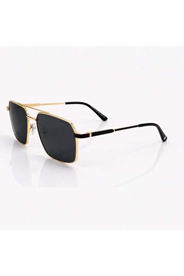 Vertex Polarized Geometric Metal Sunglasses for Men & Women, Gold Frame with Dark Grey Lenses