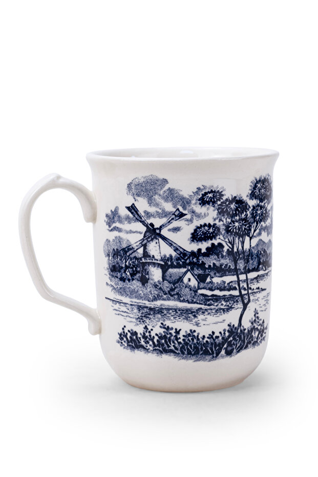 Earthenware Classic Blue Windmill Pattern Mug, 340ml, White | Premium Coffee & Tea Mug