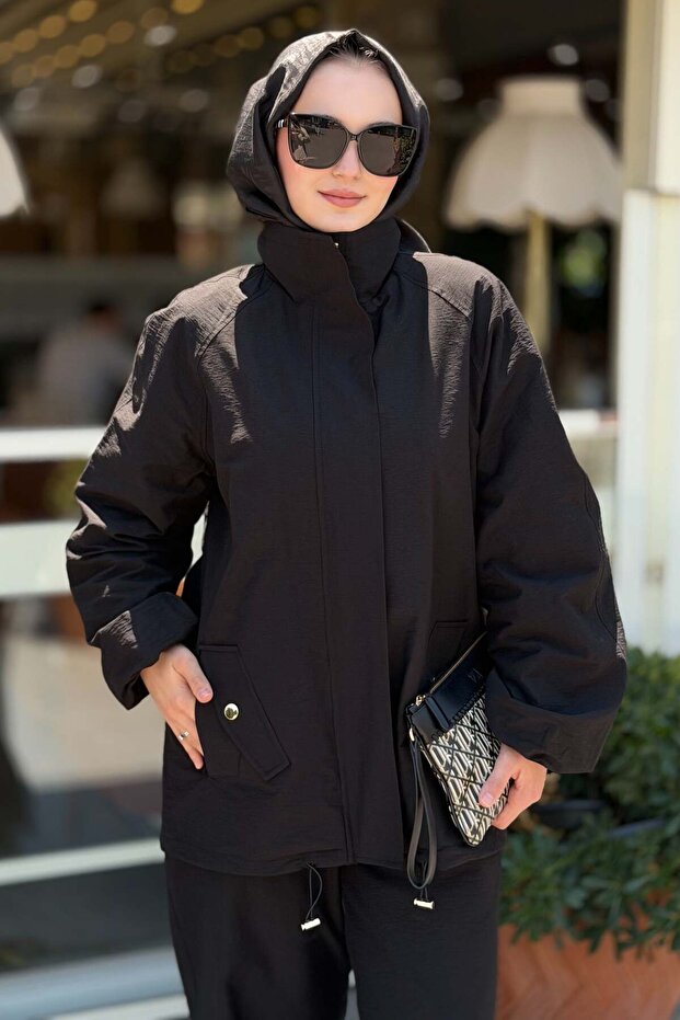 Vespa Raglan Sleeve High Collar Zippered Bomber Jacket