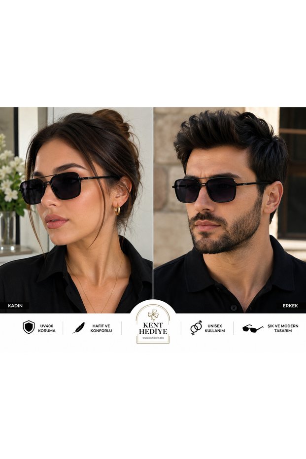 Unisex Black Metal Square Sunglasses with Uv400 Protection Modern Design