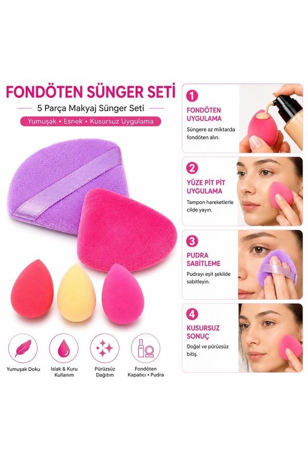 5 Pieces Foundation Sponge Set Makeup Sponge Set Foundation Concealer Bb Cream Cosmetic Sponge