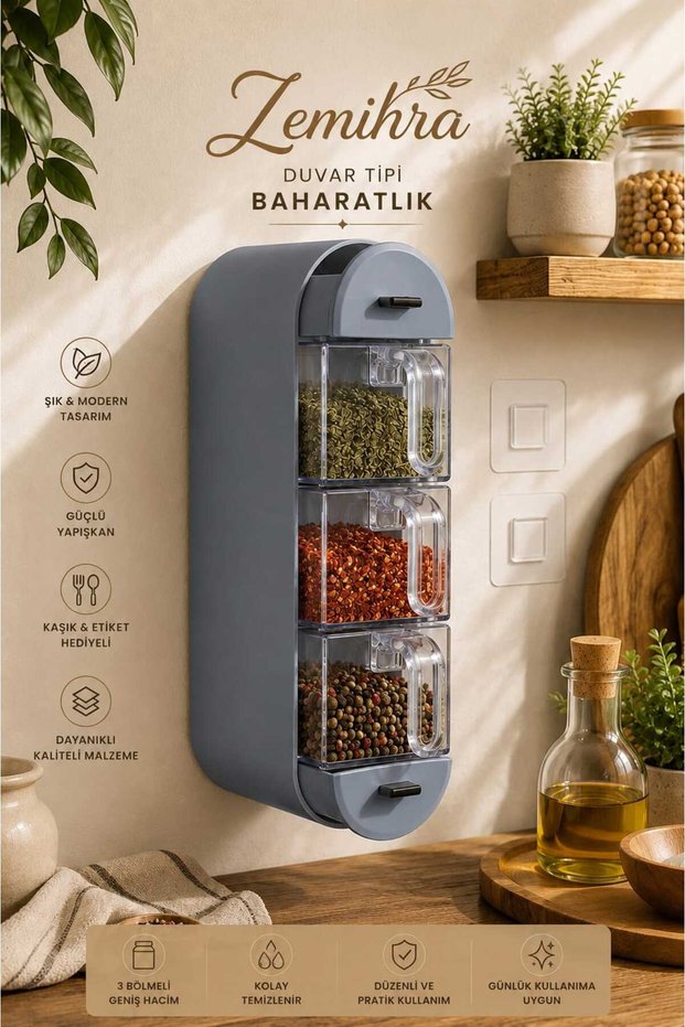 Spice Rack Set Countertop Set Wall Mounted Spice Rack Set with Stand 5 Drawers Self-Adhesive Anthracite