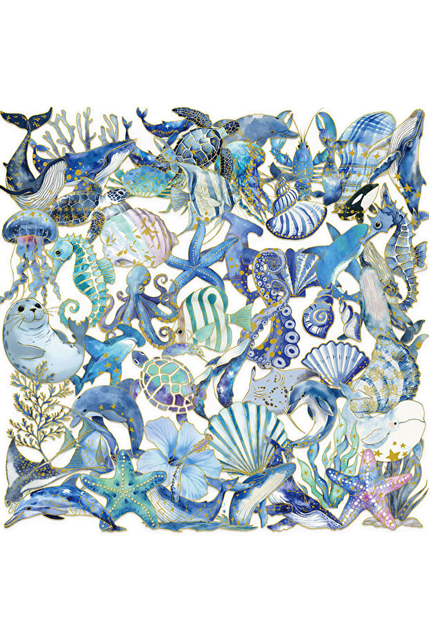 50pcs random 50PCS Golden Marine Life Cartoon Creative Stickers DIY Handmade Materials Phone Case La