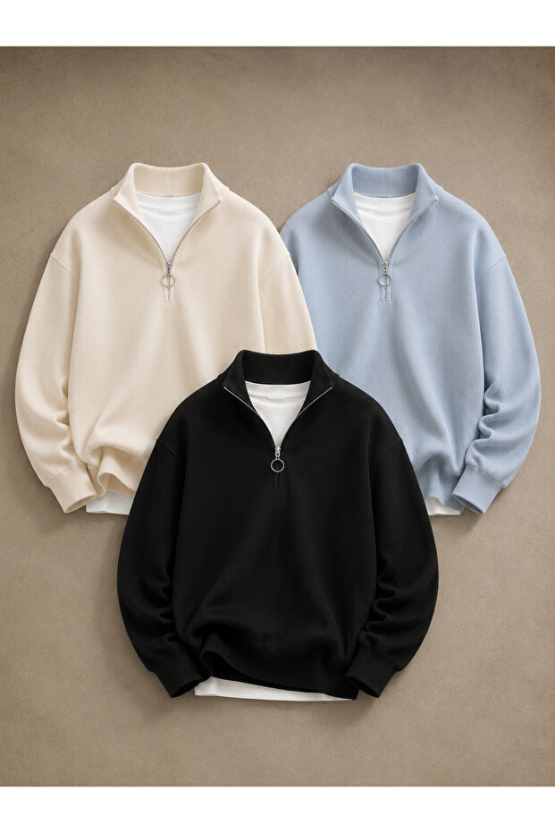 3-Piece Advantageous Premium Men's Casual Half-Zip Winter Knitwear Thessaloniki Sweater