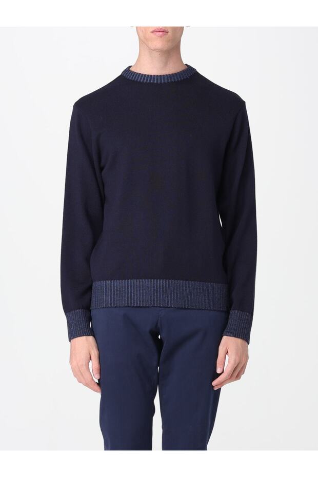 Men's Regular Fit Round Neck Soft Wool Content Long Sleeve Navy Blue Sweater