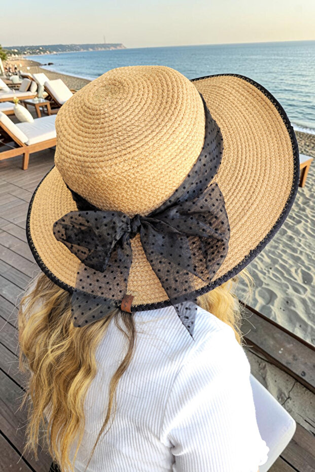 Natural-Looking Beach Hat with Scarf Wide Brim Summer Hat New Fashion Hat